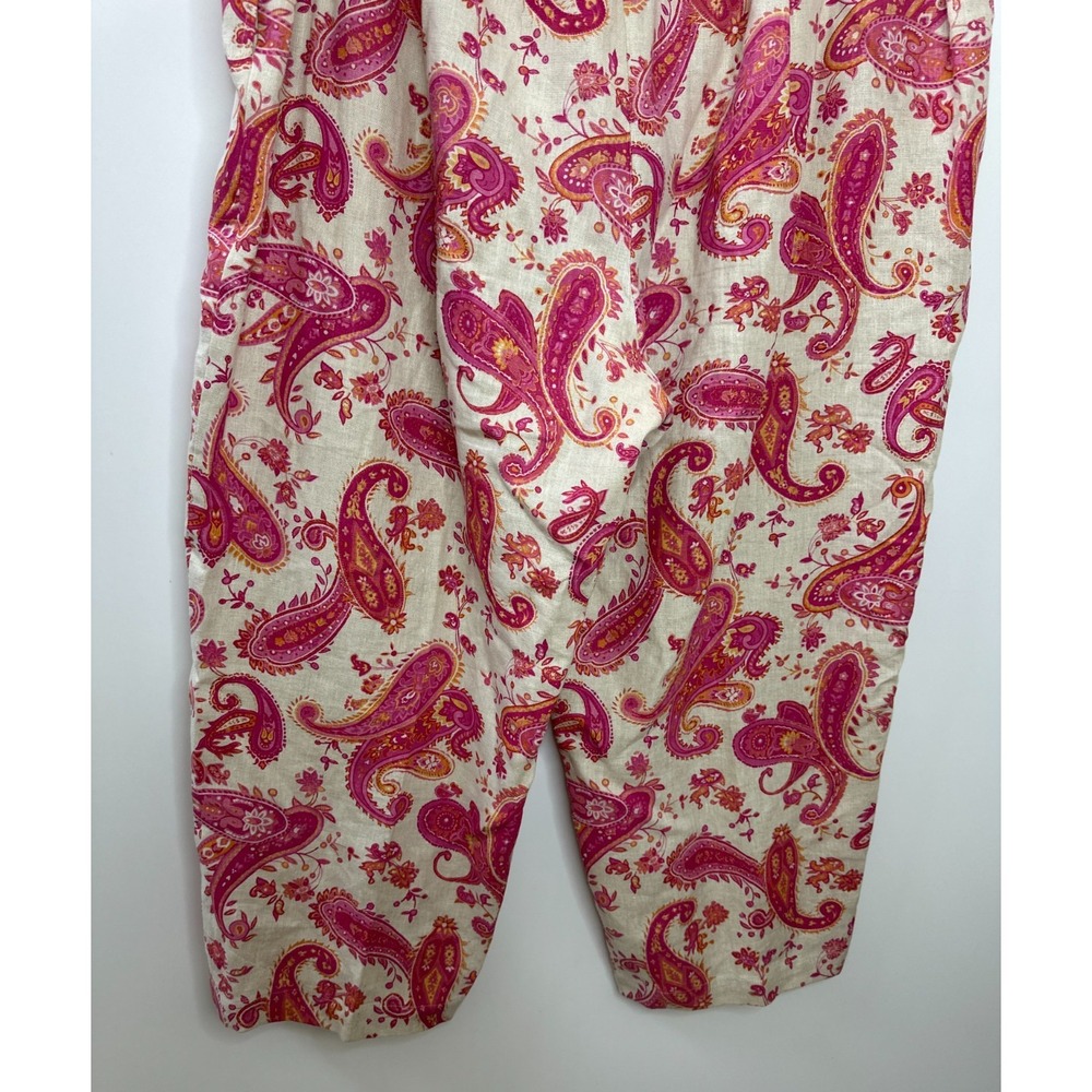 Units Woman Paisley 100% Linen Relaxed Pants Tan Pink Plus Size 2X Lagonlook - Picture 12 of 14